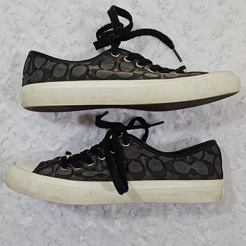 Coach Empire Low Top Signature Logo Sneakers Womens 7.5 Black Gray Canvas Shoes - Picture 3 of 9